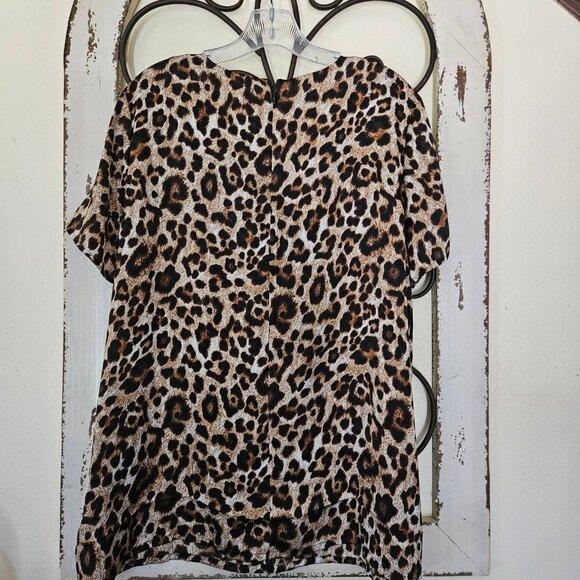 Michael Kors Women`s Cheetah Animal Print Short Sleeve Top Shirt size 14 - Picture 3 of 4